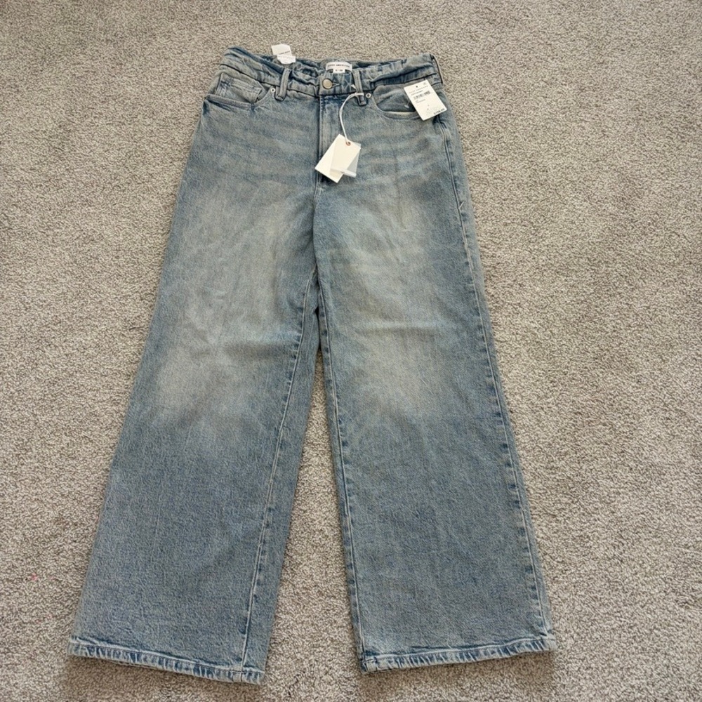 Good American Good Waist Palazzo Crop Jeans Womens 6 Light Wash Wide Leg Boho